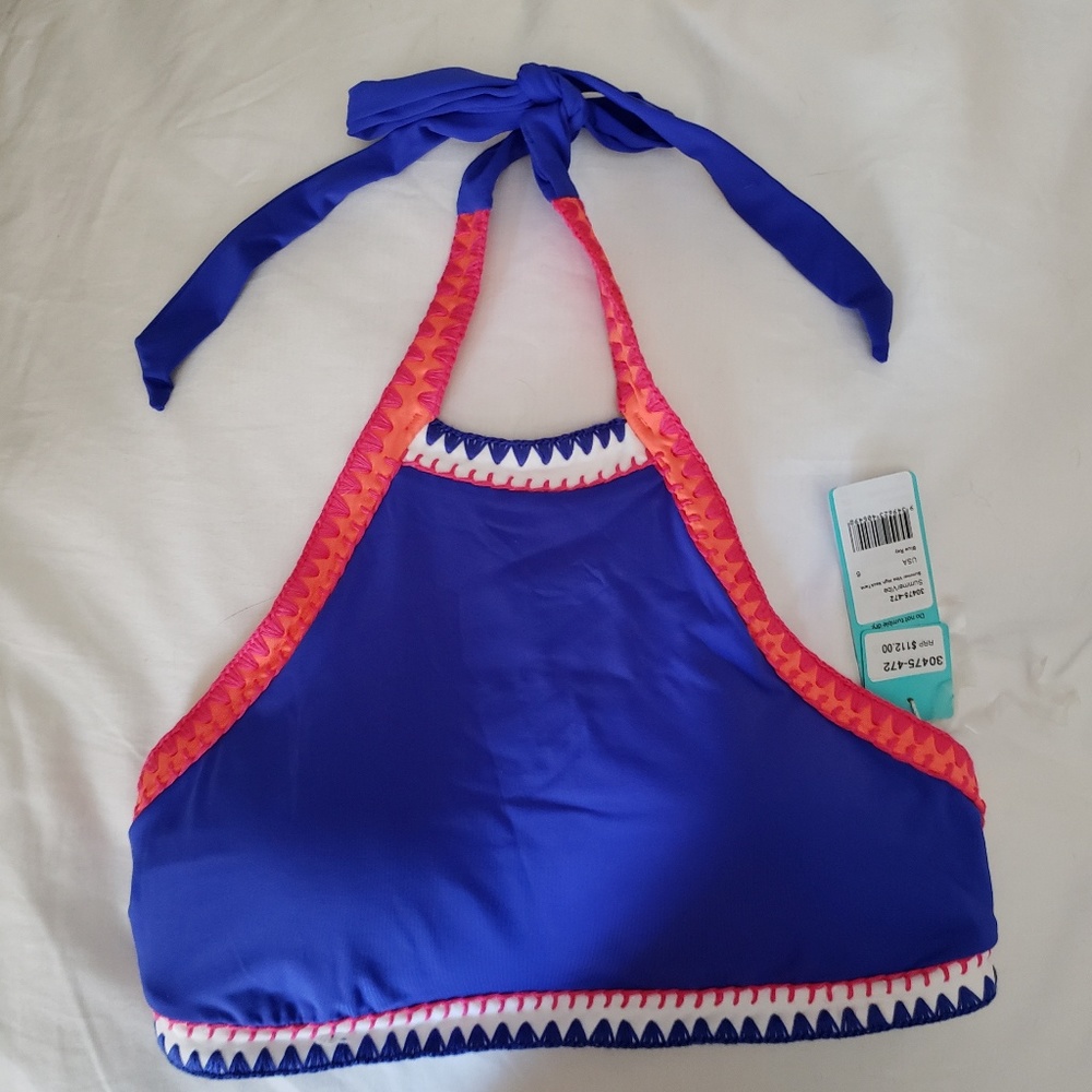 Seafolly high neck halter blue bikini top, nwt!